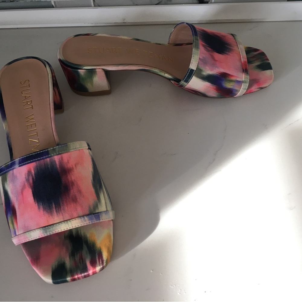Stuart Weitzman Multicolor Satin Slide Mules